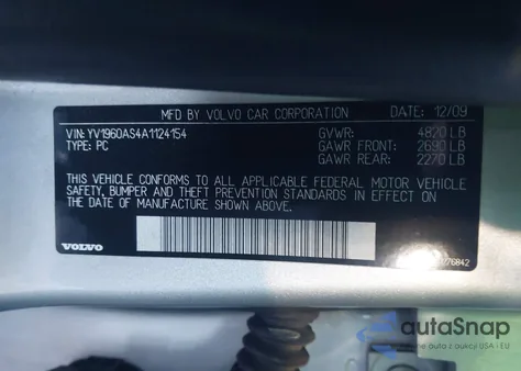 2010 Volvo S80 3.2 from USA, damaged, VIN YV1960AS4A1124154